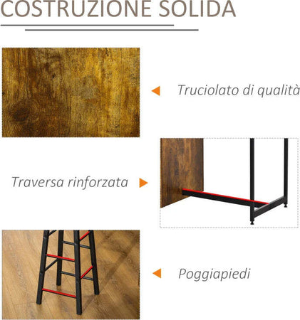 Set-Bancone-Bar-con-2-Sgabelli-Alti-Stile-Industriale-con-Mensole,-Marrone-Rustico-YT9835-489YT9