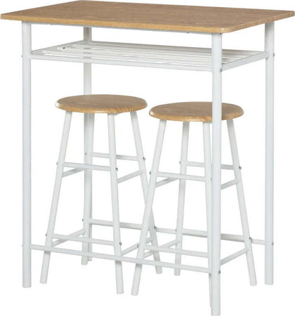 Set-Bancone-Bar-e-2-Sgabelli-Alti-in-Legno-Stile-Nordico-con-Mensola-e-Poggiapiedi,-Bianco-HY6835-297WTHY6