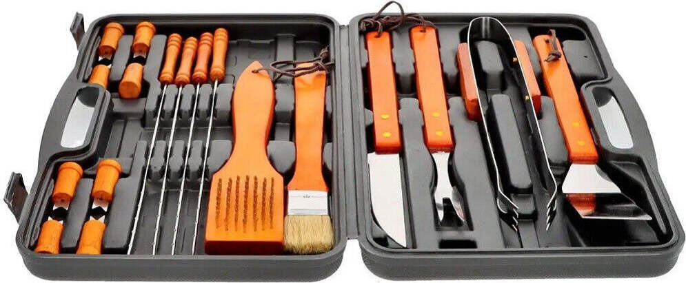 Set Barbecue 18 Pezzi Con Valigetta Bbq Grill Acciaio Inox Manico Legno 6498010 Casa e cucina/Elettrodomestici per la cucina/Piastre e griglie elettriche/Piastre Trade Shop italia - Napoli, Commerciovirtuoso.it