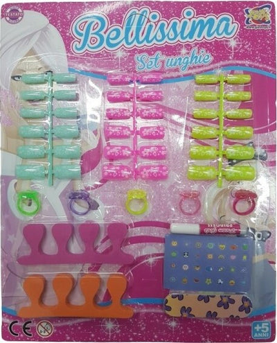 Set-Bellissima-36-Tips-Unghie-Finte-Lima-5-Anelli-2-Distanziatori-Manicure-Bimbe