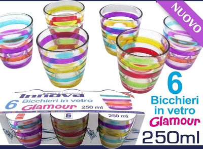 SET BICCHIERI IN VETRO CON RIGHE COLORATE GLAMOUR 6 PEZZI DA 250 ML COLORATI Casa e cucina/Stoviglie/Bicchieri e cristalli/Tumbler Trade Shop italia - Napoli, Commerciovirtuoso.it