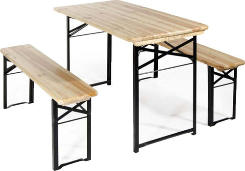 Set birreria in legno impregnato, tavolo e panche pieghevoli piedi in metallo, per sagre e festa della birra Sport e tempo libero/Attività ricreative all'aperto/Camping e outdoor/Arredamento da campeggio/Tavoli La Zappa - Altamura, Commerciovirtuoso.it