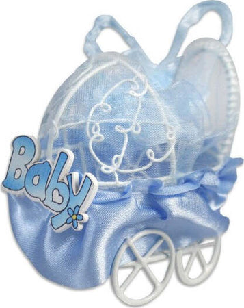 Set-Bomboniera-Carrozzino-In-Metallo-Portaconfetti-Nascita-Battesimo-Bimbo-Blu