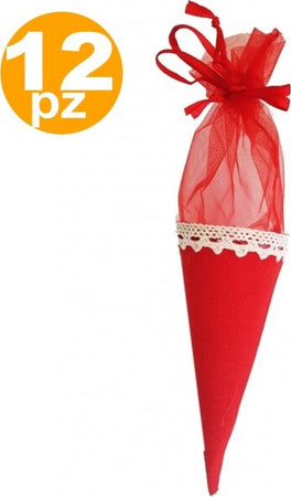 Set-Bomboniere-Cono-Rosso-In-Tessuto-Sacchetto-Porta-Confetti-Riso-Porta-Fortuna