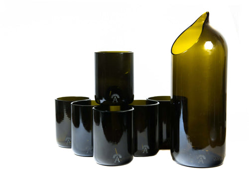 Set brocca e 6 bicchieri neri | set completo di 6 bicchieri neri ecosostenibili ed una brocca ecostonebile