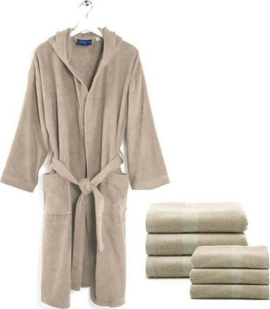 Set-Caleffi-Asciugamani-3+3-E-Accappatoio-In-Spugna-Di-Puro-Cotone-100%-6-Asciugamani-E-1-Accappatoio-Bagno