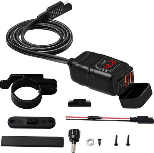 Set Caricabatterie con Spina Din 2 USB QC 3.0 per Auto Moto con Copertura Impermeabile