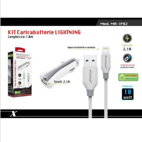 Set Caricatore Caricabatterie Ricarica Auto Cavo Dati Lightning 1mt Ma-ip02 Maxtech Elettronica e telefonia > Telefonia Fissa e Mobile > Caricabatterie Auto Trade Shop italia - Napoli, Commerciovirtuoso.it