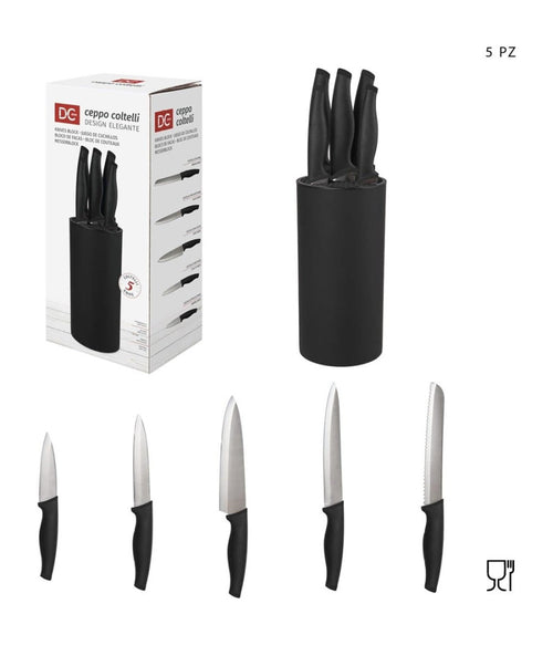 Set Ceppo 5 Pezzi Coltelli Coltello Nero Design Elegante Utensili Da Cucina