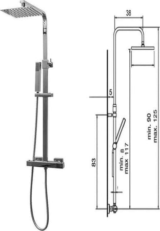 Set Colonna Doccia Asta Acciaio Inox Lucido Termostatica Regolabile + Soffione Orientabile 20x20cm + Saliscendi + Tubo Flessibile + Doccino Casa e cucina/Bagno/Accessori per il bagno/Docce fisse Shopbagno.it - Roma, Commerciovirtuoso.it