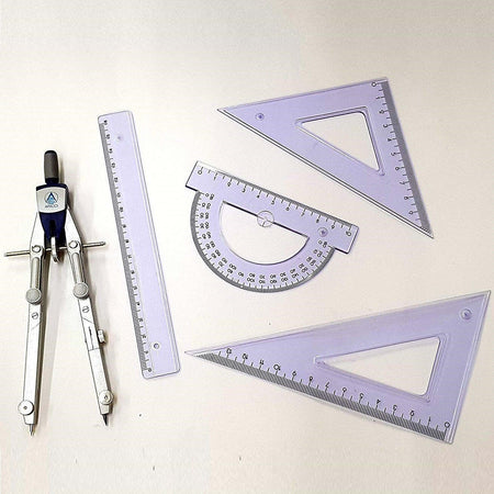 Kit Compasso E Accessori Per Disegno - Goniometro, Squadre E Righello Per Scuola
