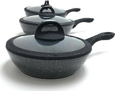 Set completo da cucina 6 pezzi , 3 padelle e 3 coperchi in vetro temperato con pomello adatto a tutti i tipi di piano cottura Casa e cucina/Pentole padelle e pirofile/Pentole e padelle/Set/Set di padelle Puleo Casa - Palermo, Commerciovirtuoso.it
