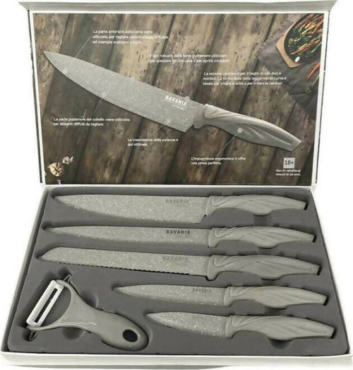 Set completo di 6 coltelli bavaria cucina professionali e pela patate acciaio e finitura in pietra nera made in italy ristorante casa vacanze b&b Fai da te/Utensili elettrici e a mano/Utensili a mano/Coltelli/Set di coltelli Puleo Casa - Palermo, Commerciovirtuoso.it