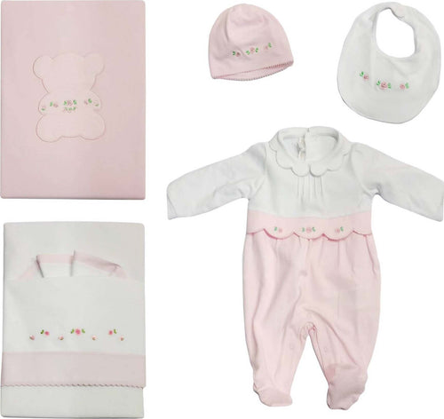 Set Completo Nascita Bimba Kit 5Pz. Tutina Completino Rosa e Bianco +1 Cappello +1Bavaglino +1 Coperta +1 Lenzuolo Ricamato Set Completo Nascita Bimba Sanitaria Gioia del Bimbo - Villa San Giovanni, Commerciovirtuoso.it