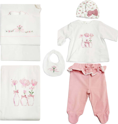 Set Completo Nascita Bimba Kit 5Pz. Tutina Completino Rosa e Bianco +1 Cappello +1Bavaglino +1 Coperta +1 Lenzuolo Ricamato Set Completo Nascita Bimba Sanitaria Gioia del Bimbo - Villa San Giovanni, Commerciovirtuoso.it