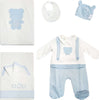 Set COmpleto Nascita Bimbo 5Pz. Tutina +1Coperta +1Lenzuolo Ricamato +1 Cappellino +1 Bavaglino Kit Neonato Primi Giorni Coordinato Bambino Bianco e Azzurro Set Completo Nascita Bimbo Sanitaria Gioia del Bimbo - Villa San Giovanni, Commerciovirtuoso.it