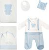 Set COmpleto Nascita Bimbo 5Pz. Tutina +1Coperta +1Lenzuolo Ricamato +1 Cappellino +1 Bavaglino Kit Neonato Primi Giorni Coordinato Bambino Bianco e Azzurro Set Completo Nascita Bimbo Sanitaria Gioia del Bimbo - Villa San Giovanni, Commerciovirtuoso.it