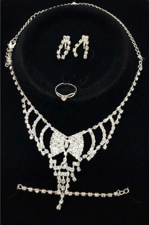 Set-Completo-Parure-Collana-Fiocco-Orecchini-Bracciale-Anello-Strass-Bigiotteria