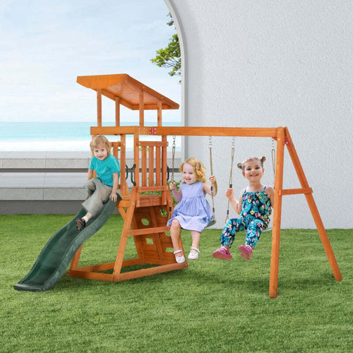 Set-con-Scivolo,-2-Altalene-da-Giardino-e-Parete-da-Arrampicata-in-Legno-per-Bambini-Età-3-8-Anni-PQ1344-069V00GNPQ1
