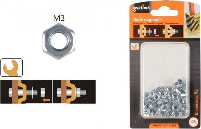 Set Confezione 39 Gr. Dado Dadi Esagonali Bulloni Dimensione M3 Filettati 90849 Fai da te/Ferramenta/Chiodi viti ed elementi di fissaggio/Kit di bulloni e dadi Trade Shop italia - Napoli, Commerciovirtuoso.it