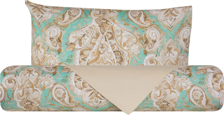 Set-copripiumino-federe-bifaccia-Doubleface-parure-Copripiumino-eleganti-fantasie-stampa-digitale-100%-cotone-Made-in-Italy-PAISLEY-VERDE