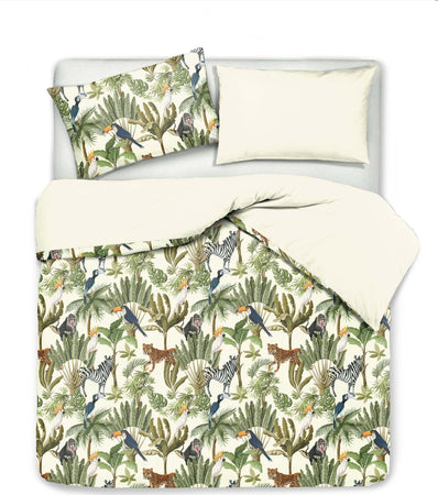 Set Copripiumino Federe Bifaccia Doubleface Parure Copripiumino Stampa Digitale 100% Cotone Made In Italy Giungla/panna Casa e cucina/Tessili per la casa/Biancheria da letto/Copripiumini e set da letto/Copripiumini Novilunio - Sesto San Giovanni, Commerciovirtuoso.it