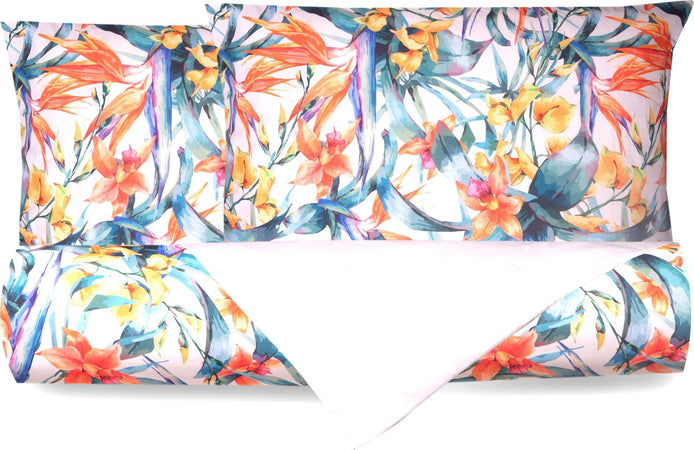 Set Copripiumino Federe Bifaccia Doubleface Parure Copripiumino Stampa Digitale 100% Cotone Made In Italy Tropici/bianco Casa e cucina/Tessili per la casa/Biancheria da letto/Copripiumini e set da letto/Copripiumini Novilunio - Sesto San Giovanni, Commerciovirtuoso.it