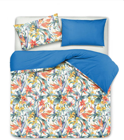 Set Copripiumino Federe Bifaccia Doubleface Parure Copripiumino Stampa Digitale 100% Cotone Made In Italy Tropici/bluette Casa e cucina/Tessili per la casa/Biancheria da letto/Copripiumini e set da letto/Copripiumini Novilunio - Sesto San Giovanni, Commerciovirtuoso.it