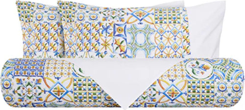 Set-Copripiumino-Federe-Bifaccia-Parure-Copripiumino-in-Cotone-Made-in-Italy-MAIOLICHE-QUADRETTI-SICILIANE