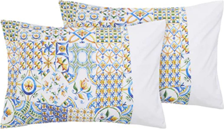 Set-Copripiumino-Federe-Bifaccia-Parure-Copripiumino-in-Cotone-Made-in-Italy-MAIOLICHE-QUADRETTI-SICILIANE