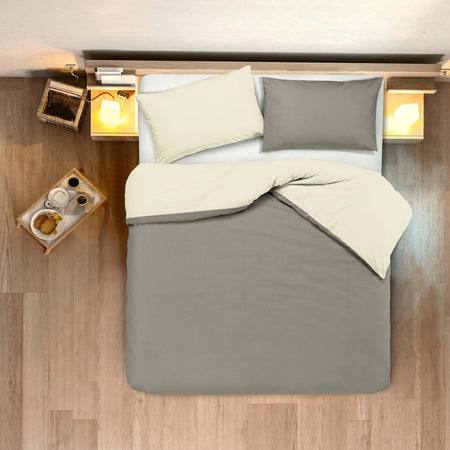 Set Copripiumino Federe Letto in Cotone Bicolor Double Face Parure Copripiumino Made in Italy Colore Naturale/tortora Casa e cucina/Tessili per la casa/Biancheria da letto/Copripiumini e set da letto/Set copripiumini e federe Novilunio - Sesto San Giovanni, Commerciovirtuoso.it