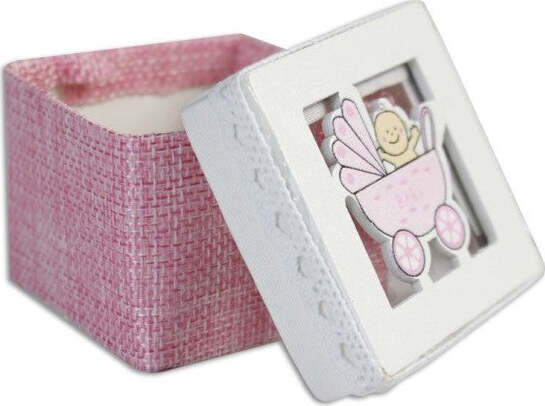 Set-Cubo-Rosa-Porta-Confetti-Con-Carrozzino-Bomboniera-X-Nascita-Battesimo-Bimba