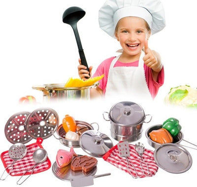 Set-Cucina-Giocattoli-Bambini-In-Metallo-23pz-Con-Pentole-Mestoli-E-Accessori