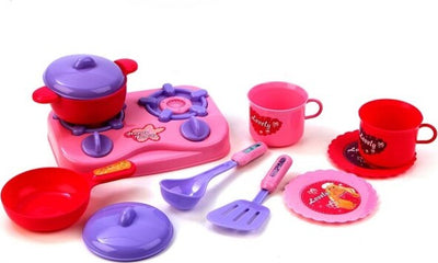 Set-Cucina-Per-Bambine-11-Pz-Con-Piano-Cottura-Stoviglie-Pentole-Accessori-Gioco