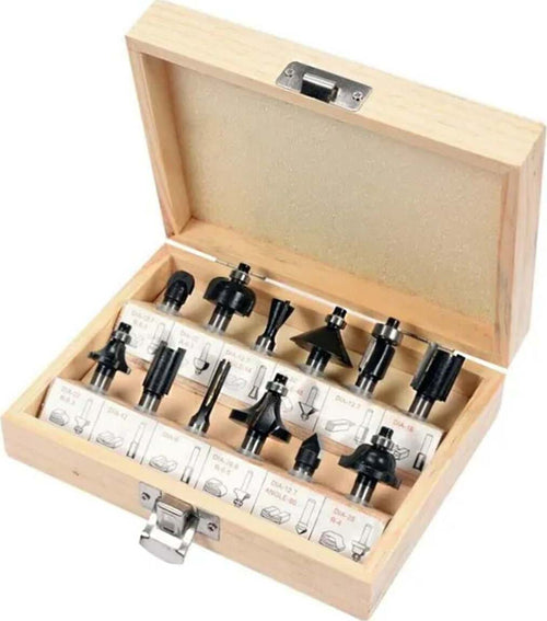 Set da 12 pezzi di punte a fresa indicate per uso con fresatrici verticali in cassetta di legno Fai da te/Utensili elettrici e a mano/Utensili elettrici/Frese verticali La Zappa - Altamura, Commerciovirtuoso.it