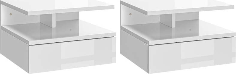 Set-da-2-Comodini-Moderni-Sospesi-con-Cassetto-e-Mensola-in-Legno-35x32x22.5cm,-Bianco-Lucido-GH7831-338V00WTGH7