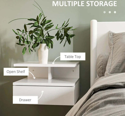 Set-da-2-Comodini-Moderni-Sospesi-con-Cassetto-e-Mensola-in-Legno-35x32x22.5cm,-Bianco-Lucido-GH7831-338V00WTGH7