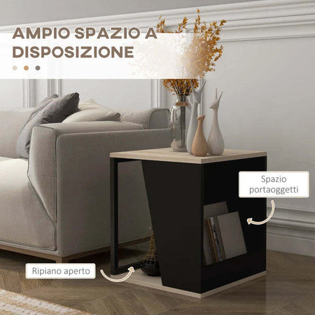 Set-da-2-Tavolini-da-Caffè-con-Vano-Porta-Oggetti-in-Truciolato-e-Acciaio,-40x40x45cm,-Nero-e-Quercia-MN6839-775V80BKMN6