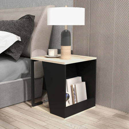 Set-da-2-Tavolini-da-Caffè-con-Vano-Porta-Oggetti-in-Truciolato-e-Acciaio,-40x40x45cm,-Nero-e-Quercia-MN6839-775V80BKMN6
