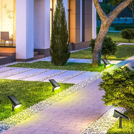 set-da-4-Faretti-da-Giardino-e-Muro-con-Picchetto,-Luce-Solare-2-Luminosità,-17x10x48.3cm-Nero-XB3B30-025V00BKXB3