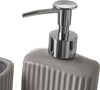 Set-da-Bagno-in-Ceramica-Dispenser-Porta-Spazzolini-Bicchiere-Portasapone-Grigio