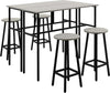 Set-da-Bar-6-Pezzi-con-4-Sgabelli-da-Bar-e-2-Tavoli-Alti-in-Legno-Truciolato-e-Acciaio-per-Cucina-e-Soggiorno,-Grigio-UU5835-678GYUU5