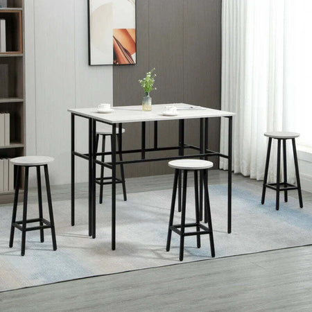 Set-da-Bar-6-Pezzi-con-4-Sgabelli-da-Bar-e-2-Tavoli-Alti-in-Legno-Truciolato-e-Acciaio-per-Cucina-e-Soggiorno,-Grigio-UU5835-678GYUU5