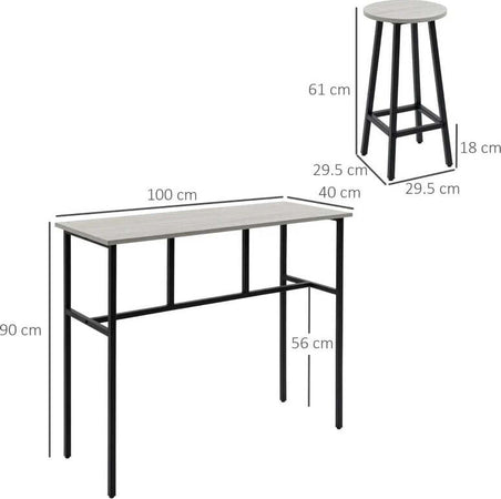 Set-da-Bar-6-Pezzi-con-4-Sgabelli-da-Bar-e-2-Tavoli-Alti-in-Legno-Truciolato-e-Acciaio-per-Cucina-e-Soggiorno,-Grigio-UU5835-678GYUU5