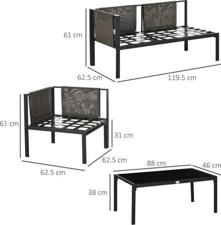 Set-da-Giardino-4-Pezzi-con-2-Divanetti,-Poltrona-Angolare-e-Tavolino-da-Caffè-in-Vetro-Temperato-84G-049V00LG