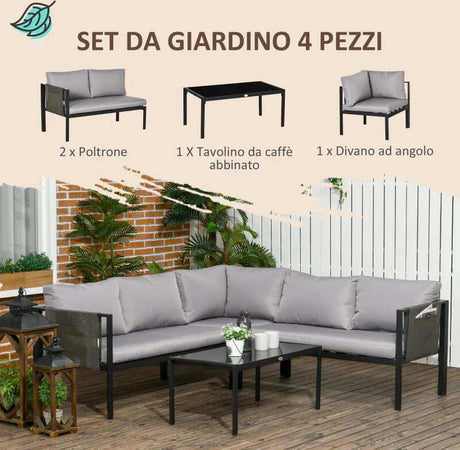 Set-da-Giardino-4-Pezzi-con-2-Divanetti,-Poltrona-Angolare-e-Tavolino-da-Caffè-in-Vetro-Temperato-84G-049V00LG