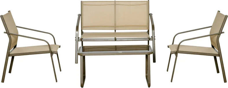 Set-da-Giardino-4-Pezzi-con-2-Sedie,-1-Divanetto-e-1-Tavolino-da-Caffè,-Kaki-84B-935