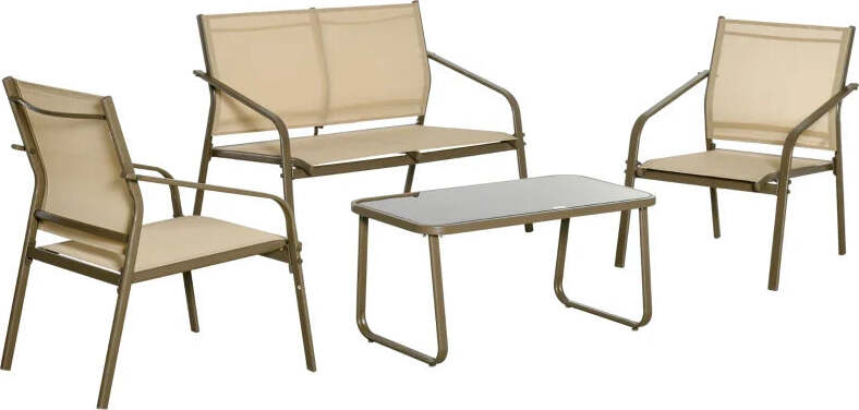 Set-da-Giardino-4-Pezzi-con-2-Sedie,-1-Divanetto-e-1-Tavolino-da-Caffè,-Kaki-84B-935
