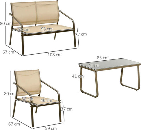 Set-da-Giardino-4-Pezzi-con-2-Sedie,-1-Divanetto-e-1-Tavolino-da-Caffè,-Kaki-84B-935