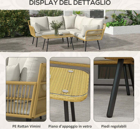Set-da-Giardino-4-Pezzi-in-Rattan-PE-con-Tavolino-da-Esterni-90x45x42-cm-e-2-Divanetti-per-Esterni-6ex63x74-cm,-Bianco-Crema-860-324V00CW
